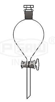 SEPARATING FUNNELS WITH PTFE KEY STOPCOCK, INTERCHANGEABLE STOPPER, GLOBE PEAR SHAPE PLAIN STEM PSAW